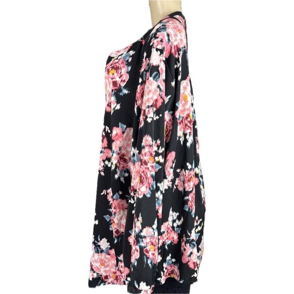 Torrid Studio +6 Black/Pink Floral Crepe De Chine Button Down Long Sleeve Blouse - Picture 5 of 6